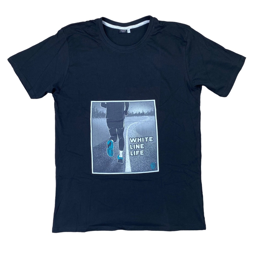 White Line Life T Shirt Mens‎ Medium Running Theme Graphics Black Gray Road GCT